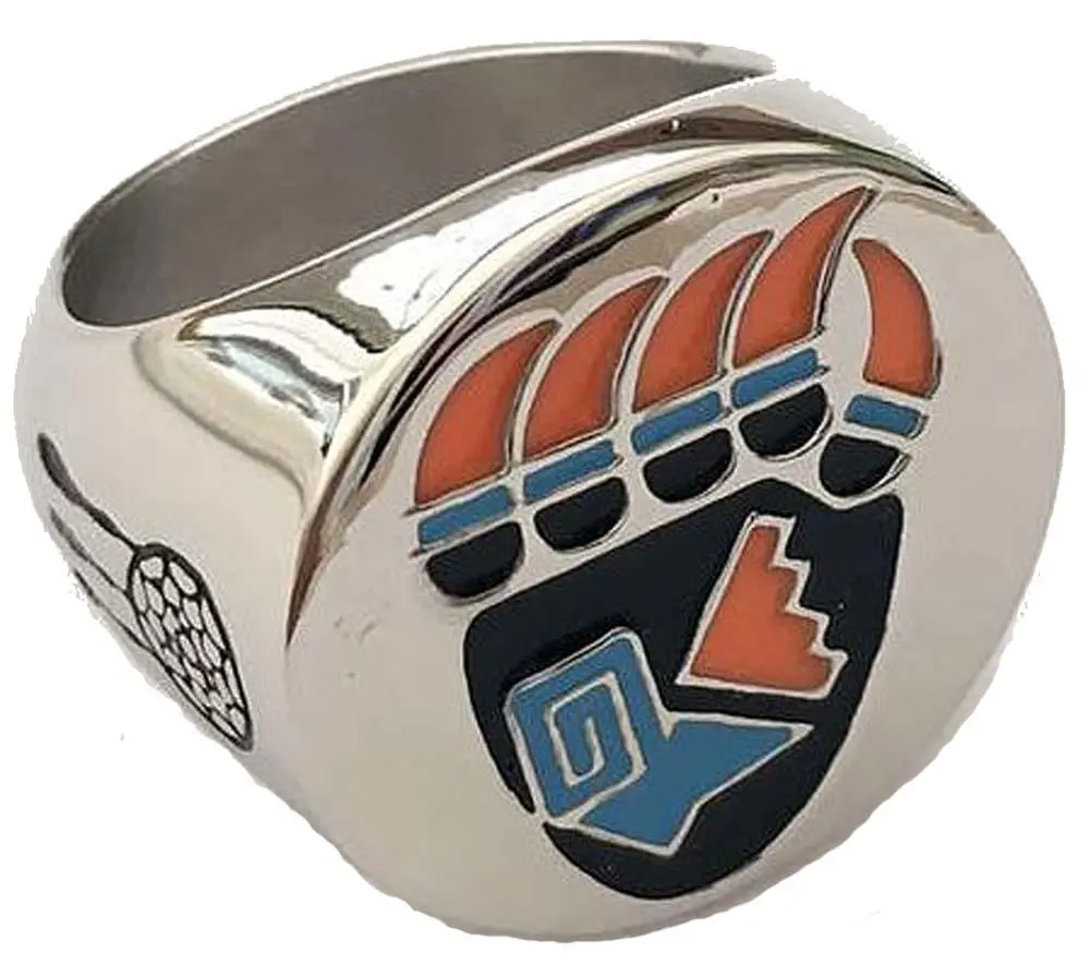 Colored Bear Claw W Paw / Dreamcatcher Stainless Steel Biker Ring 1