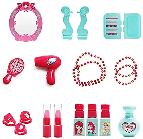 Beauty Play Set / Makeup Kit For Girls / Foldable Table Suitcase Girls Cosmetic Set / Pretend Play With Makeup Accessories / Portable Trolley Bag / Beauty Kit / Beauty Dresser - Pink Color 2