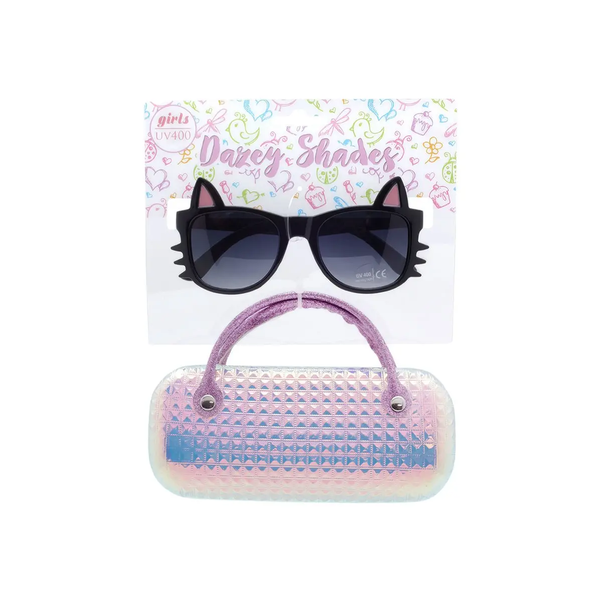 Black Dazey Shades Tween Cat Shape Fashion Sunglasses With Case ( Sold By The Piece) 1