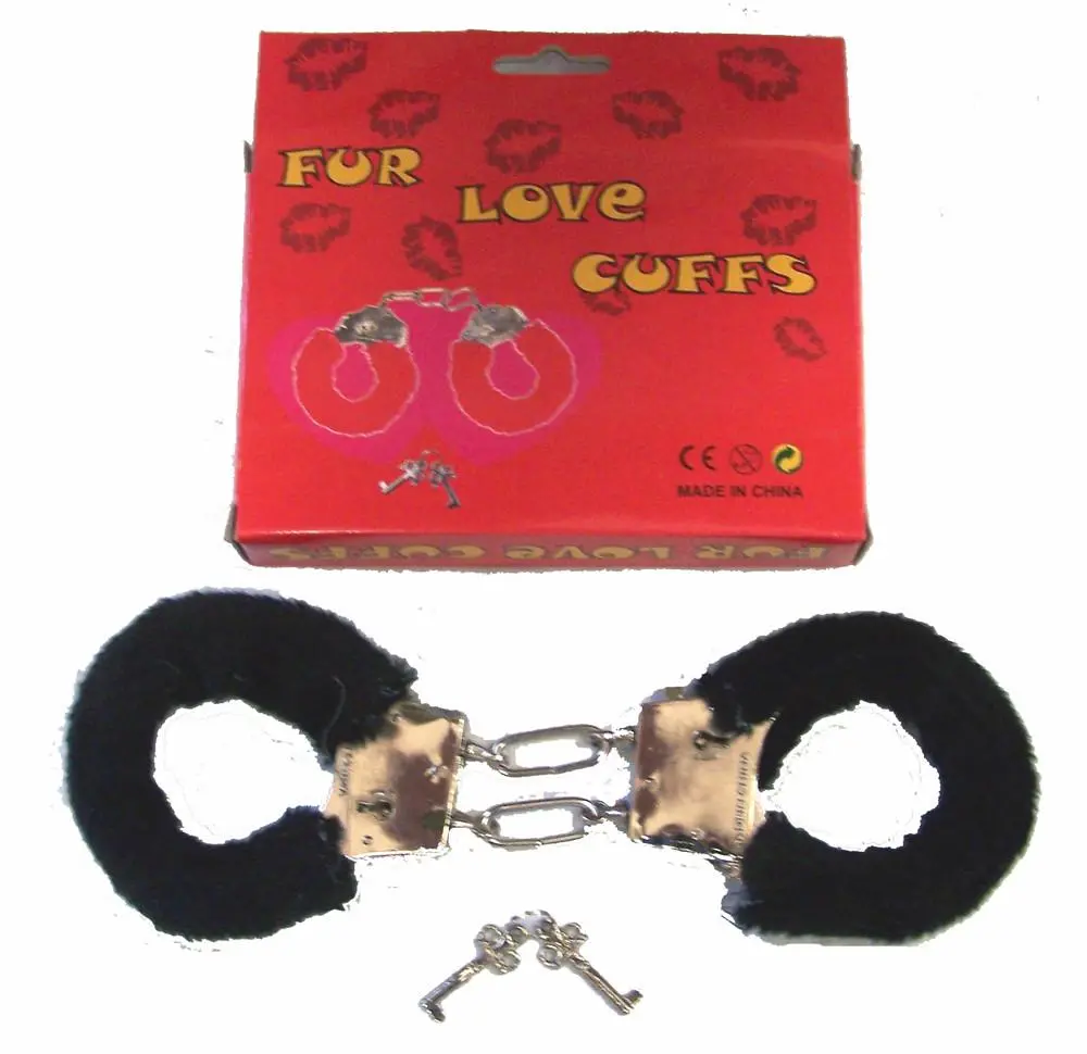 Black Double Chain Fur Lined Handcuffs 1