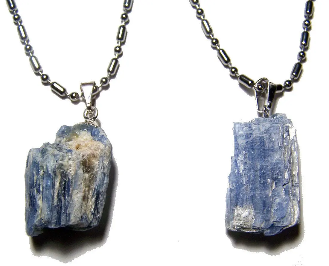 Blue Kyanite Rough Natural Mineral Stone Stainless Steel Ball Chain Necklace 1