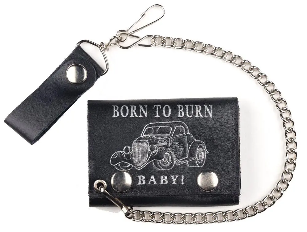 Born To Burn Vintage Car Trifold Leather Wallets With Chain 1