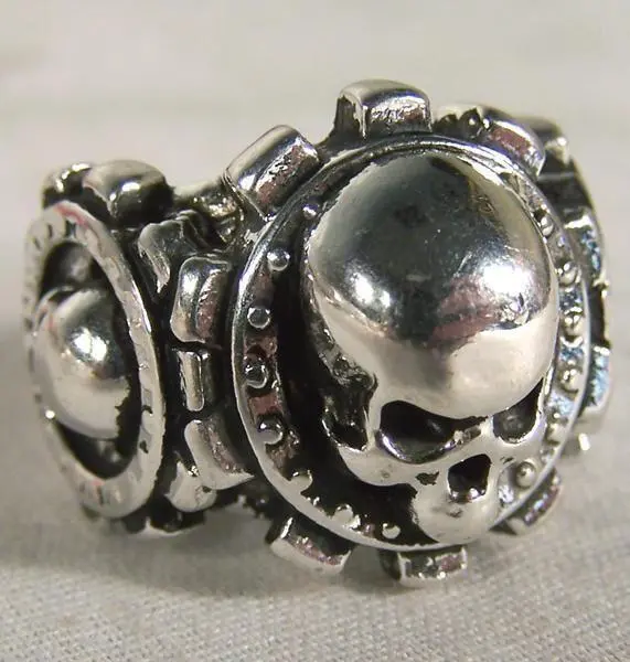 Triple Skull Shields Biker Ring 1