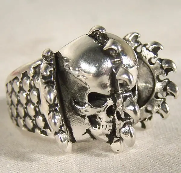 Spike Split Skull  Biker Ring 1