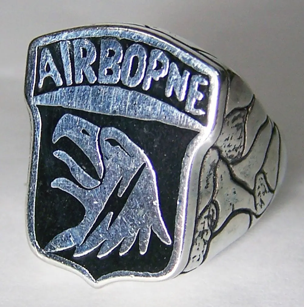 Airborne Eagle Military Silver Deluxe Biker Ring 1