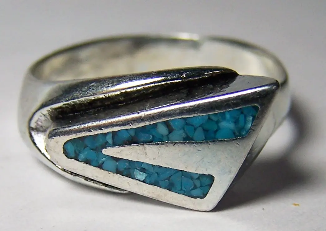 Blue Turquoise Native Design Silver Deluxe Biker Ring 1