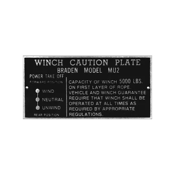 New Data Plate #08 - Cc924645 - Wwii Wc 3/4 & 1-1/2 Ton  6X6 Winch [Mu2] 1