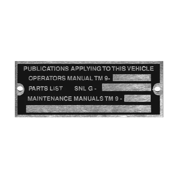 New Data Plate #11 - Late Wwii Wc 3/4 Ton Publications 1