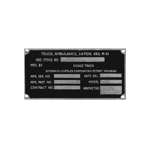 New Data Plate #22 - M43 Ambulance Main I.D. 1