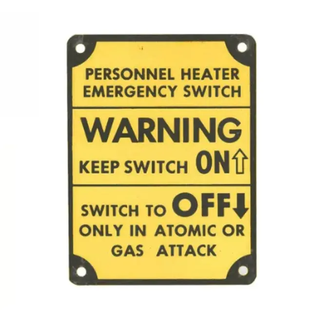 Data Plate #64 - 978 Personnel Heater - On/Off Instructions 1