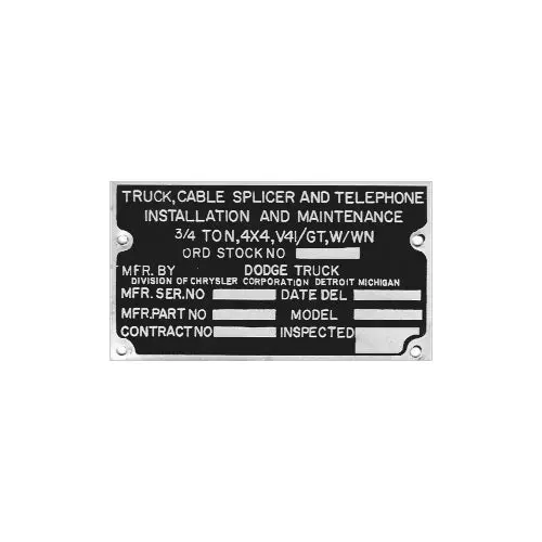 New Data Plate #23 - V41 Main I.D. 1