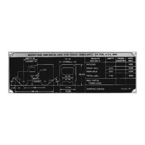Data Plate #28 - M43 Ambulance Weight & Dimensions 1
