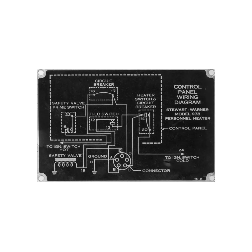 Data Plate #62 - Used Stewart / Warner 978 Personnel Heater Control Panel Wiring Diagram 1