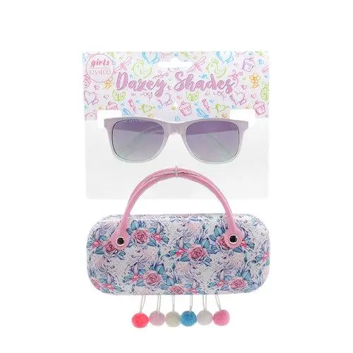 Flower Print Unicorn Dazey Shades Tween Wayfarer Fashion Sunglasses With Case ( Sold By The Piece) 1
