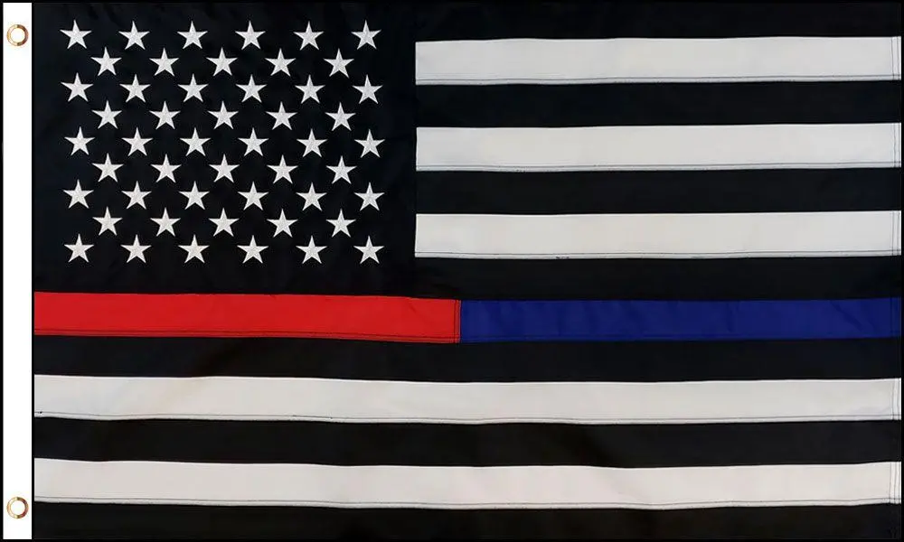Black White American Red / Blue Thin Line (3Ft X 5Ft) Flag 1