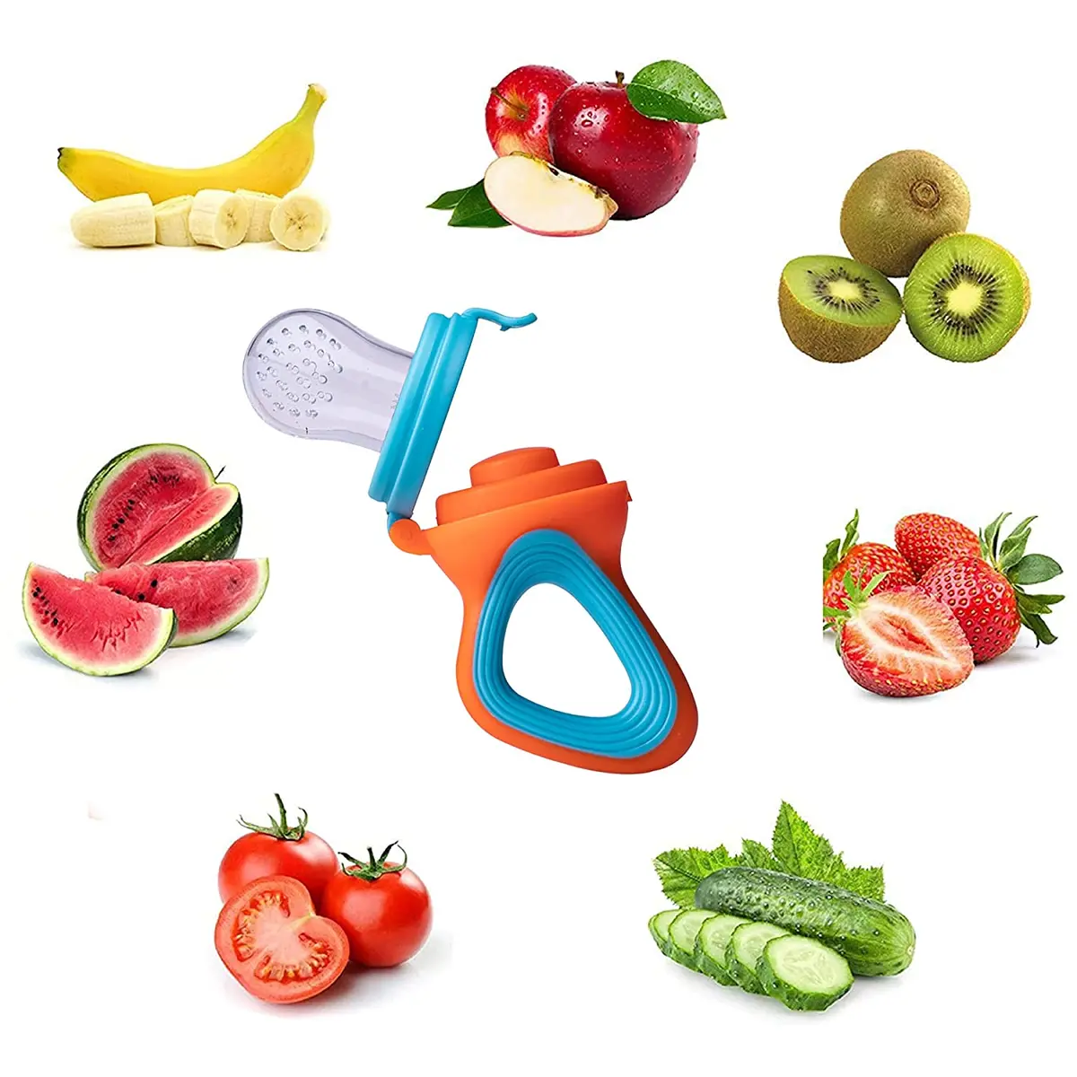Premium Baby Food And Fruit Nibbler Organic/Fresh Silicone Food Feeder For Baby Newborn 3 To 24 Months, Baby Grip Feeder To Push Food Oval 3
