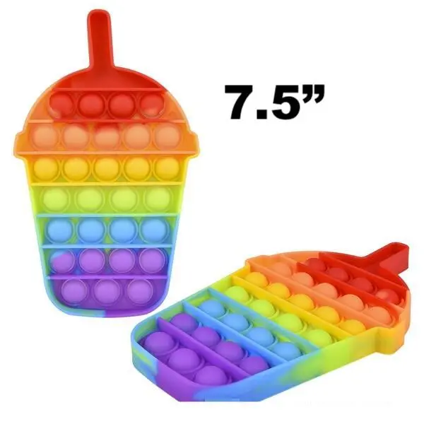 7.5" Rainbow Frappe Drink Bubble Pop It Silicone Stress Reliever Toy (Sold By The Piece ) 1