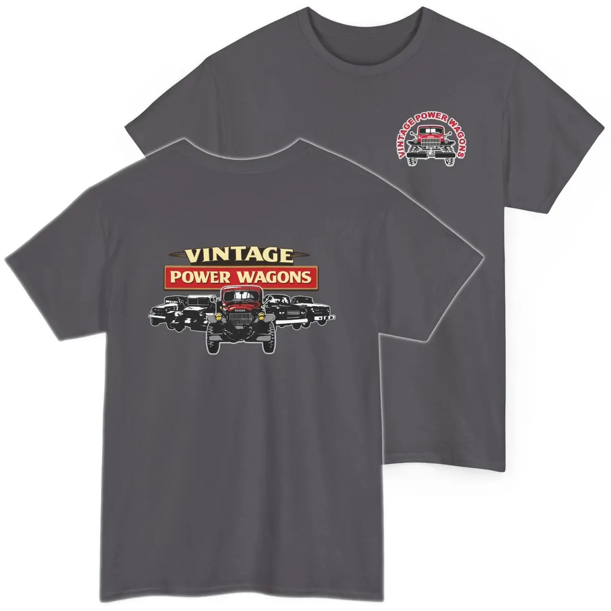Vintage Power Wagons T-Shirt – Front: Vpw Logo - Back: Classic Vpw Lineup Heavy Cotton Tee 1