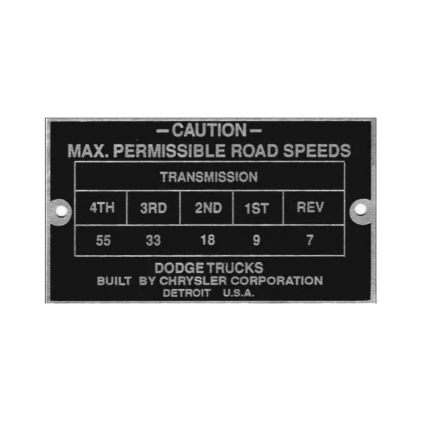 New Data Plate #04 - Wwii Wc 1/2 & 3/4 Ton Road Speed 1
