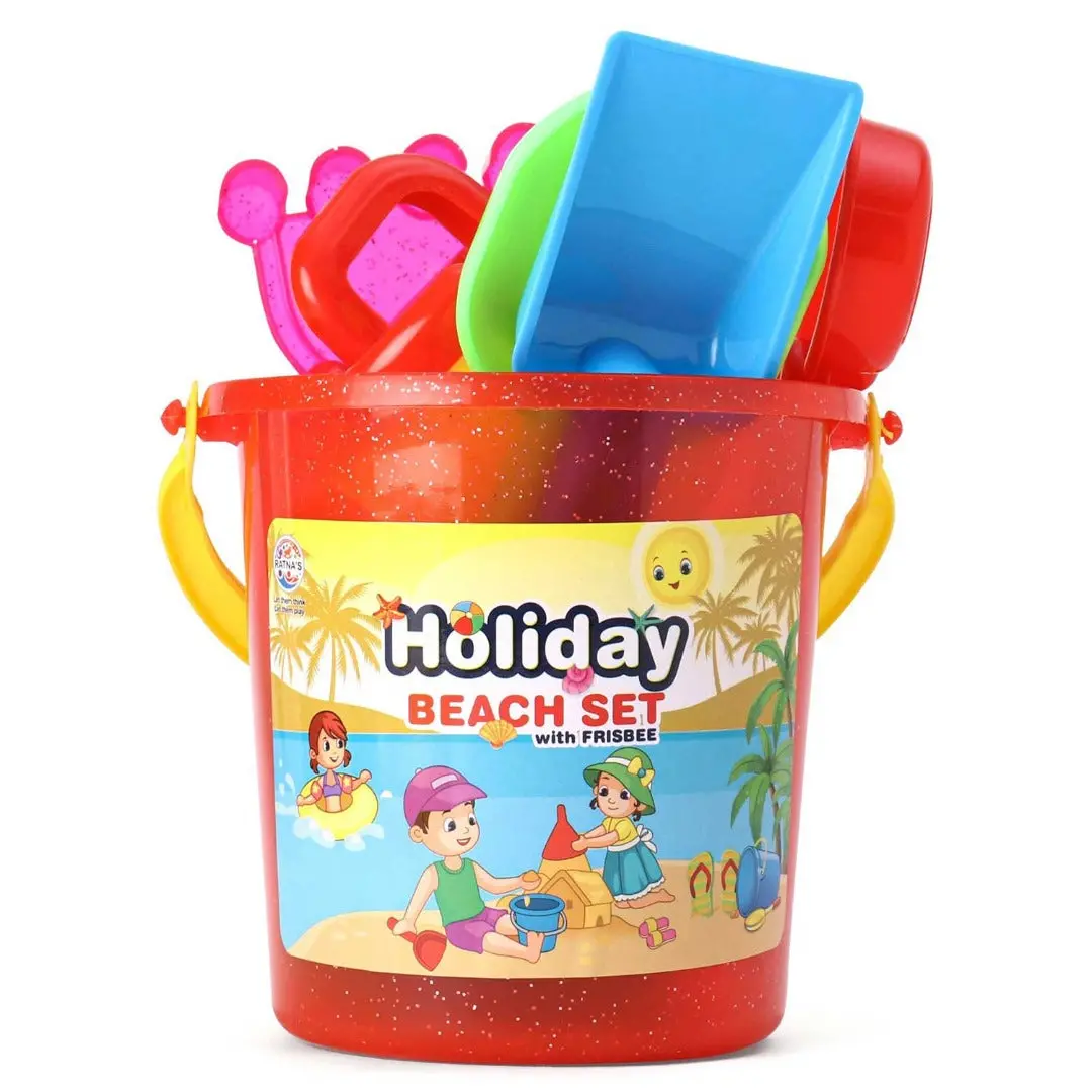 Ratna's Holiday Beach Play Set For Kids/Toddlers Sand Beach Toys Set Pack Includes 1 Bucket, 4 Big Scoops, 2 Moulds, 1 Sprinkler & With Frisbee 9 Pcs 1