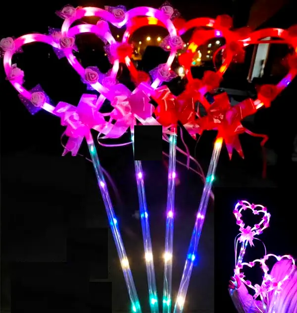 18.5" Heart Shaped Led Wand With Roses (Sold By The Piece Or Dozen) 1