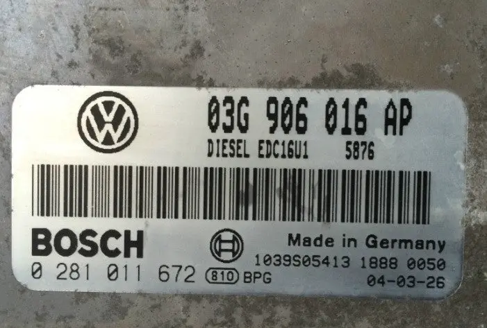 1Xxxx Vw Golf Bosch 0281011672 Ecu Mk5 2004 2.0 Gt Tdi Bkd 03G906016ap 03G 906 016 Ap 1