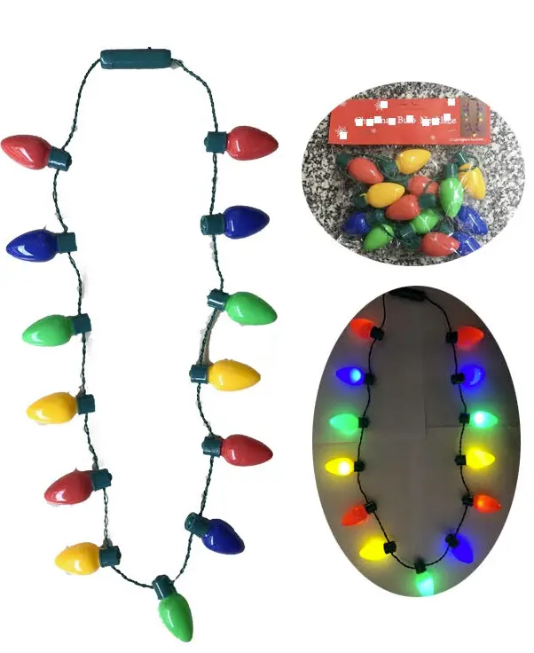 Large Bulb Christmas Holiday Led Light Bulb Flashing 25" Necklace (Sold By Piece Or Dozen) 1