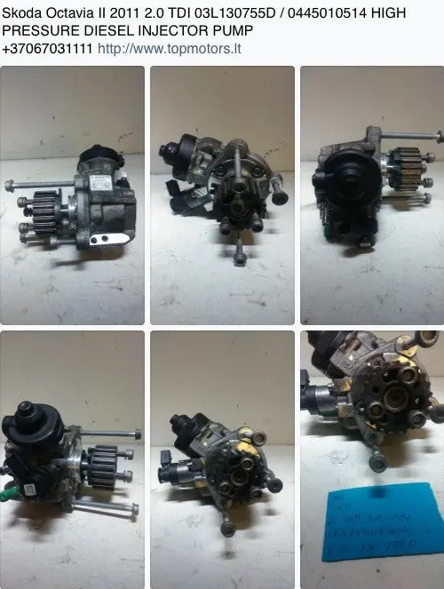 Skoda Octavia Ii 2011 2.0 Tdi 03L130755d / 0445010514 High Pressure Diesel Injector Pump 1