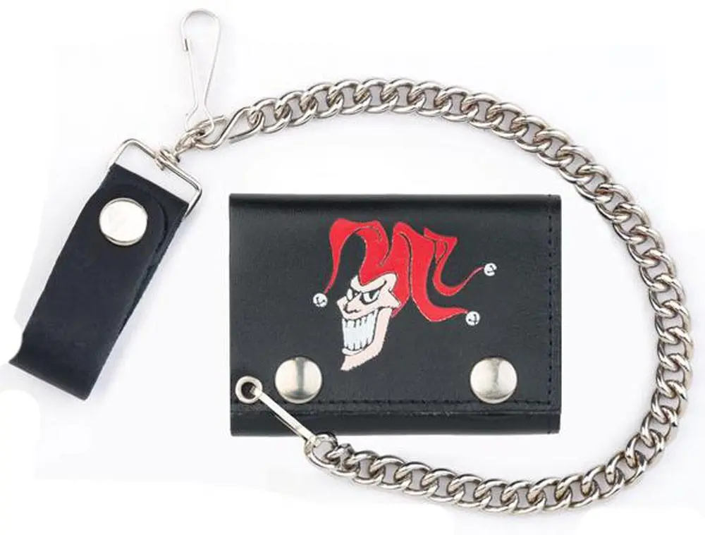 Joker Jester Clown Trifold Leather Wallets With Chain 1