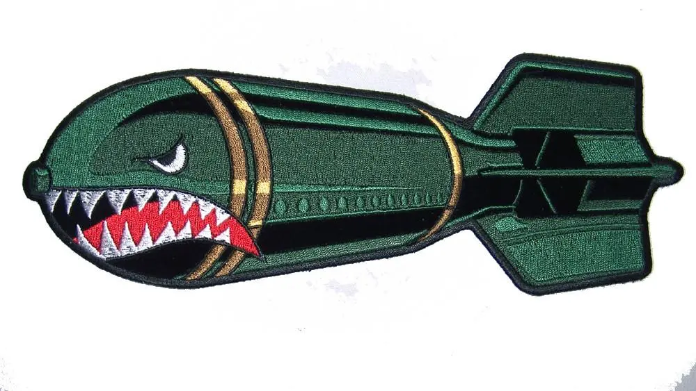 Jumbo Shark Face With Teeth Dropping Bomb Patch 10 Inch 1