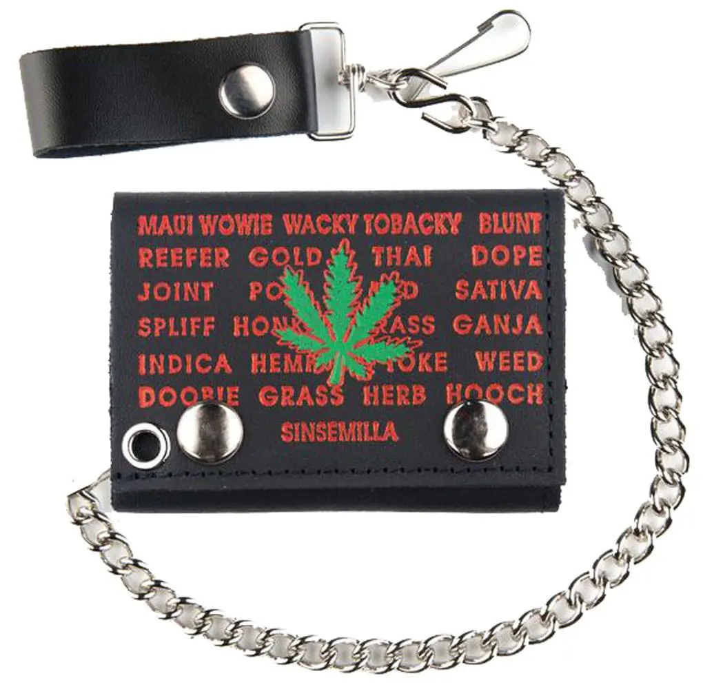 Kronic Marijuana Strains Trifold Leather Wallets With Chain 1