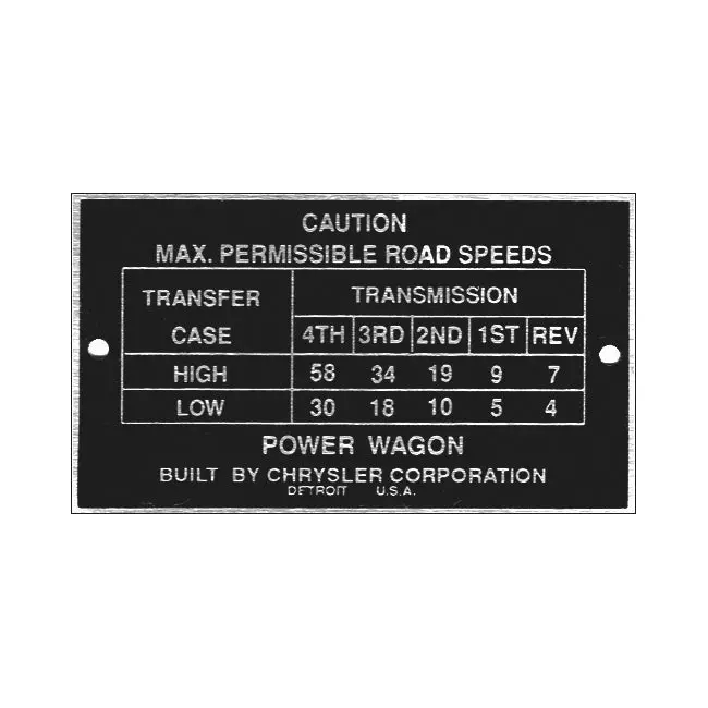 Data Plate #13 - Late Power Wagon Road Speed 1
