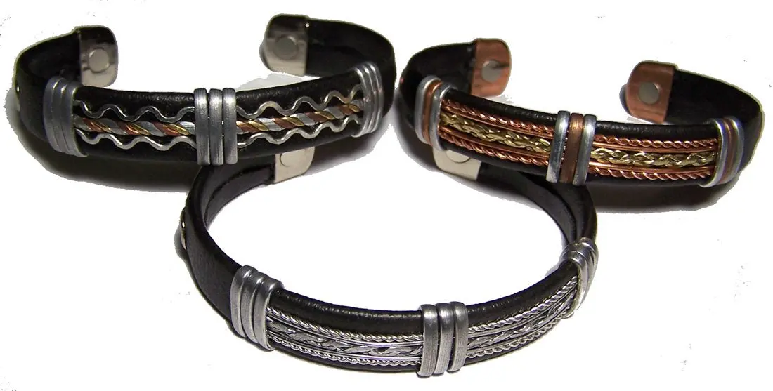 Leather Wrapped Copper Magnetic Bracelet 1