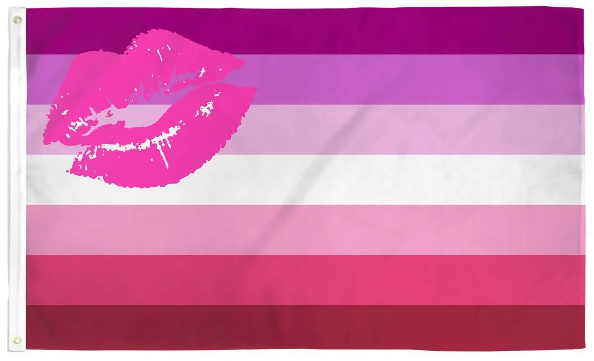 Lipstick Kiss Lesbian Rainbow Pride (3Ft X 5Ft) Flag 1
