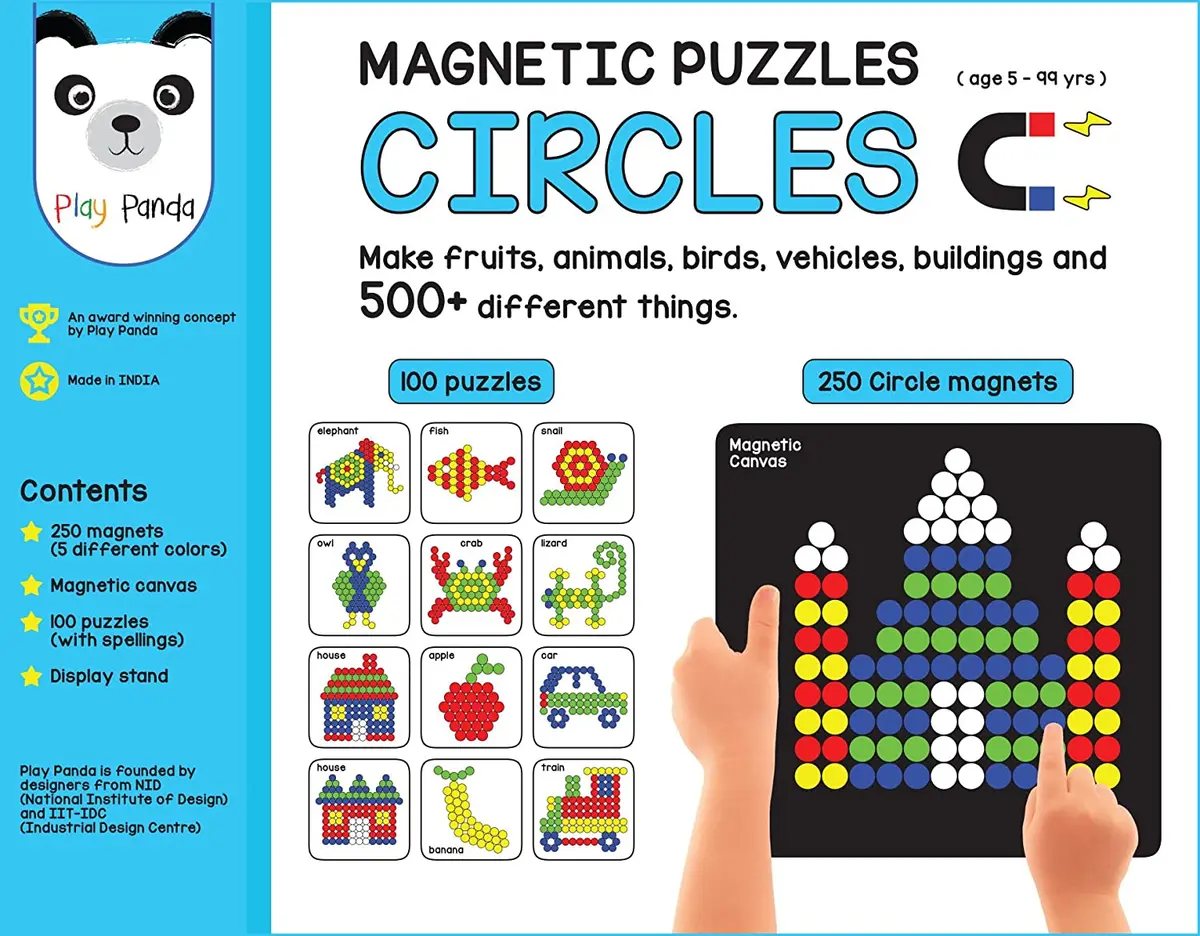 Play Panda Magnetic Puzzles : Circles With 250 Colorful Magnets, Magnetic Board, 100 Puzzles And Display Stand 2
