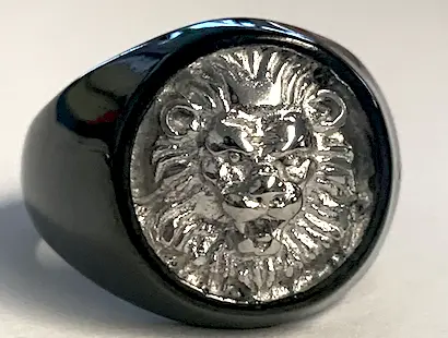 Black & Silver King Lion Face Metal Biker Ring (Sold By The Piece) 1