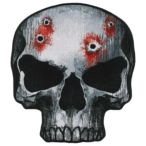 9 X 10 Embroidered Jumbo Skull Patch With Bullet Holes (Sold By The Piece) 1
