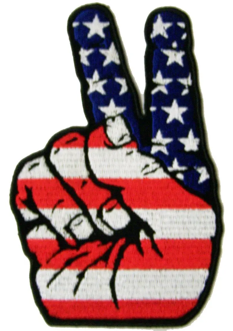 American Flag Patriotic Hand Peace Sign 5 Inch Embroidered Patch 1