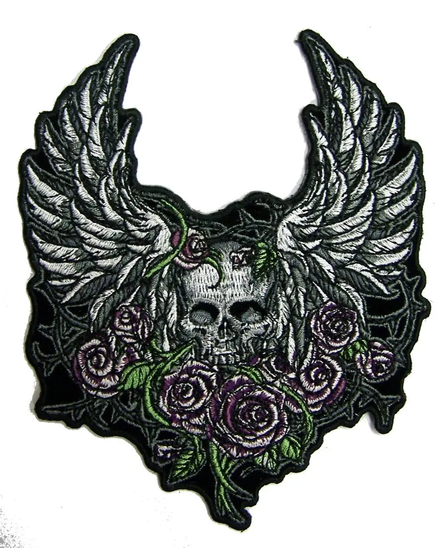 Skull Wings & Roses  Biker 5 In Embroideried Patch 1