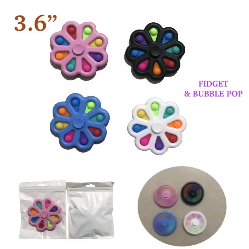 3.6 Inch Rainbow Flower Fidget & Bubble Pop It Silicone Stress Reliever Toy (Sold By The Piece Or Dozen) 1
