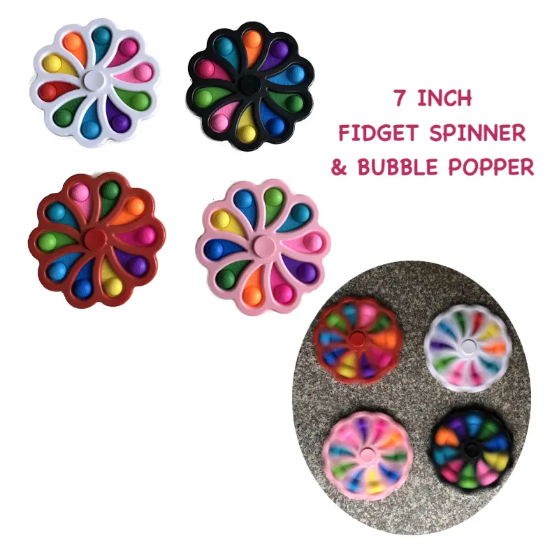 7 Inch Rainbow Flower Fidget & Bubble Pop It Silicone Stress Reliever Toy (Sold By The Piece Or Dozen) 1