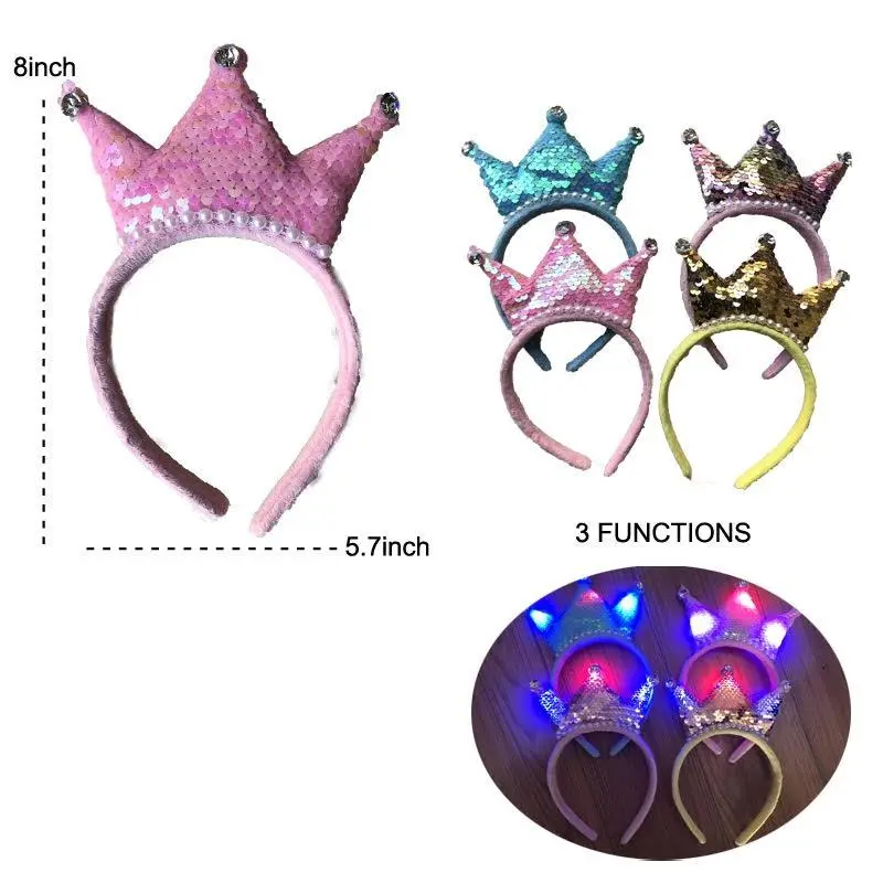 Light Up 3 Function Sequin Pearl Princess Crown Headband 1