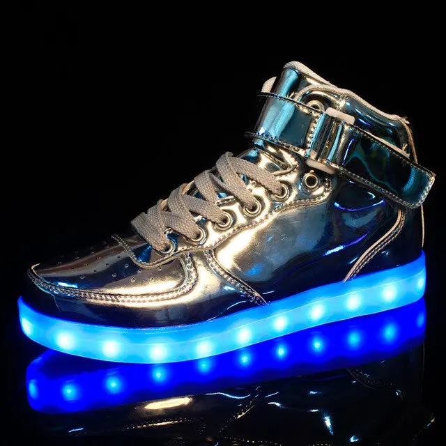 LED Light-Up Sneakers – Glow-in-the-Dark Unisex Athletic Shoes with Golden or Silver Accents - Image 3
