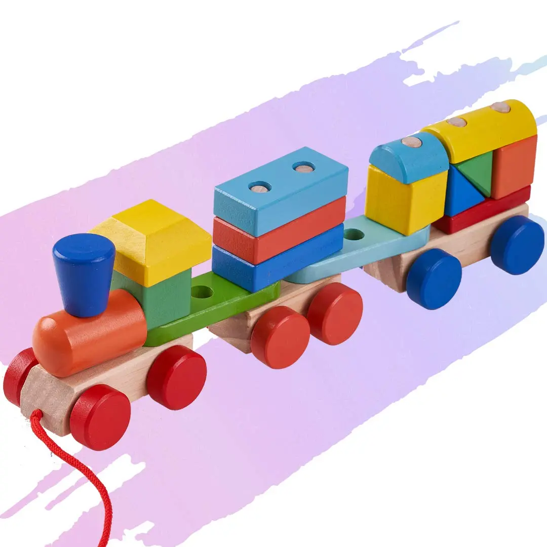Wooden Push N Pull Train With Shape & Colour Sorter Wooden Toys For Kids, Wooden Blocks Stacking Kids Toys, Early Educational Learning Game Toy For Kids Boys & Girls 1