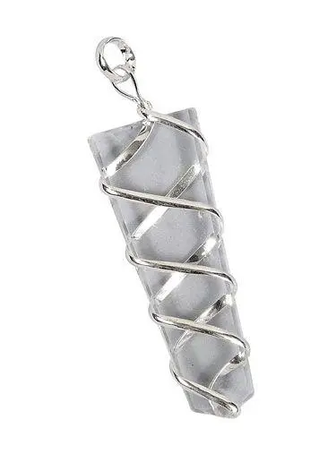 Large 2" Flat Clear Quartz Coil Wrapped  Stone Pendant (Sold By The Piece Or Bag Of 10 ) 1