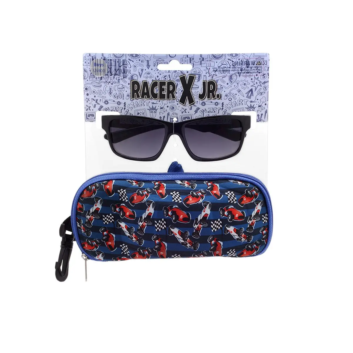 Race Car Tween Boys Black Wayfarer Sunglasses With Race Car Shaped Case ( Sold By The Piece) 1