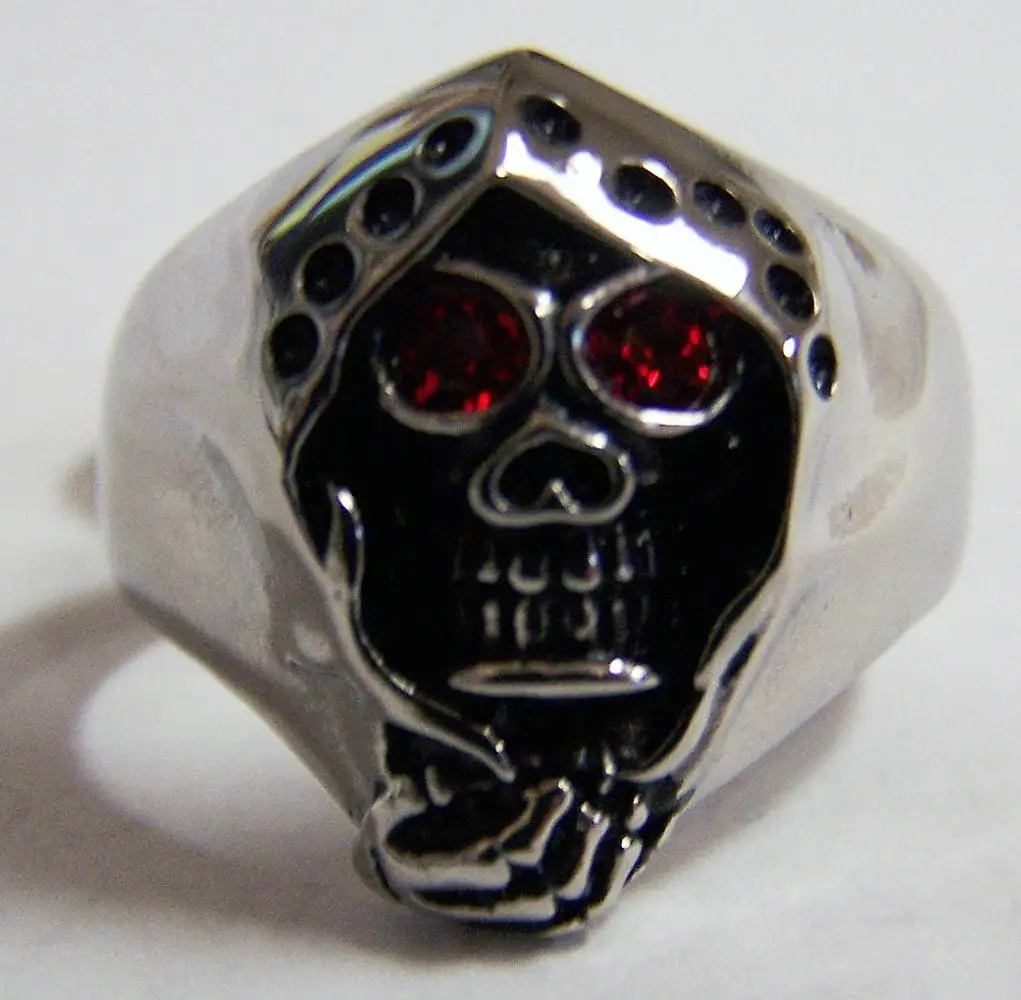 Grim Reaper Skull W Cape Red Eyes Stainless Steel Biker Ring 1