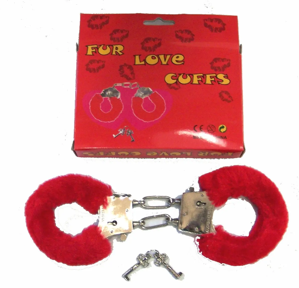 Red Double Chain Fur Lined Handcuffs 1