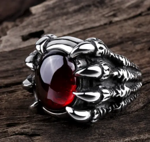 Red Jewel Claw Metal Biker Ring ( Sold By The Piece) 1