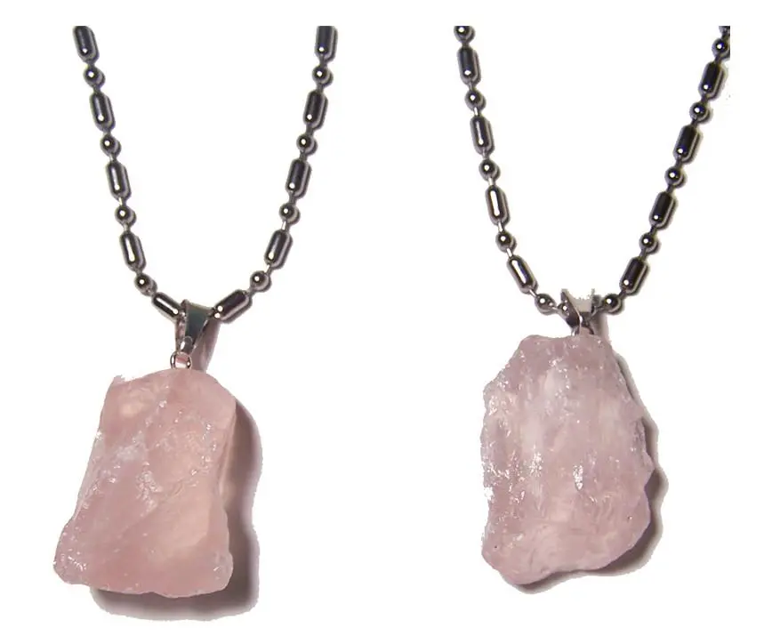 Rose Quartz  Rough Natural Mineral Stone Stainless Steel Ball Chain Necklace 1